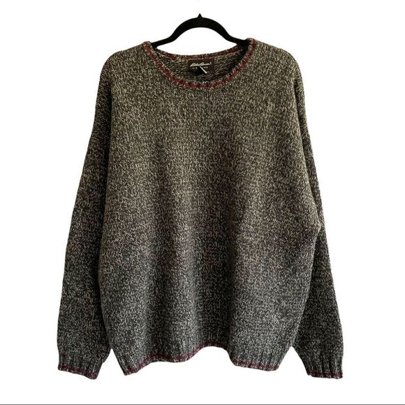 EDDIE BAUER Men’s Wool Crew Neck Long Sleeve Sweater Chunky Knit Gray XL - Picture 1 of 7